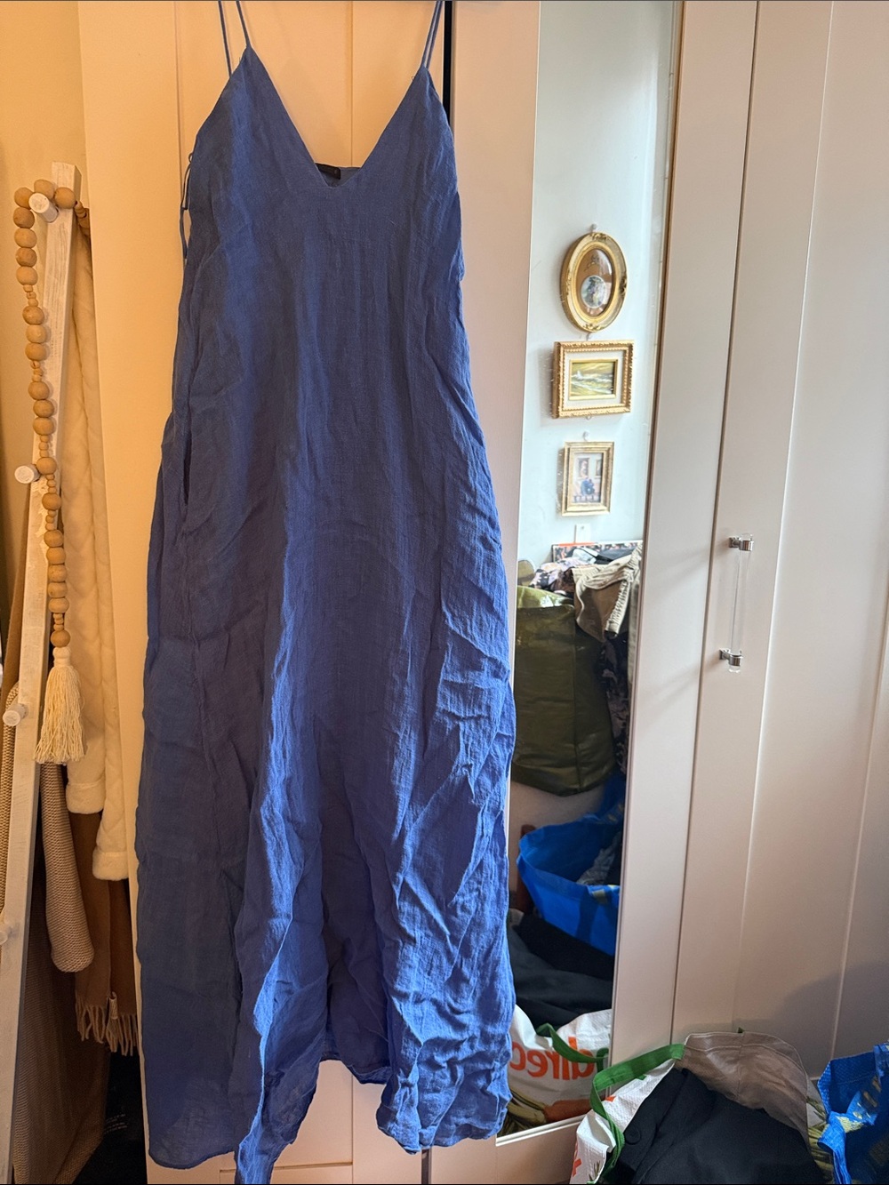 Zara Blue V-Neck Spaghetti-Strap Linen Maxi Dress